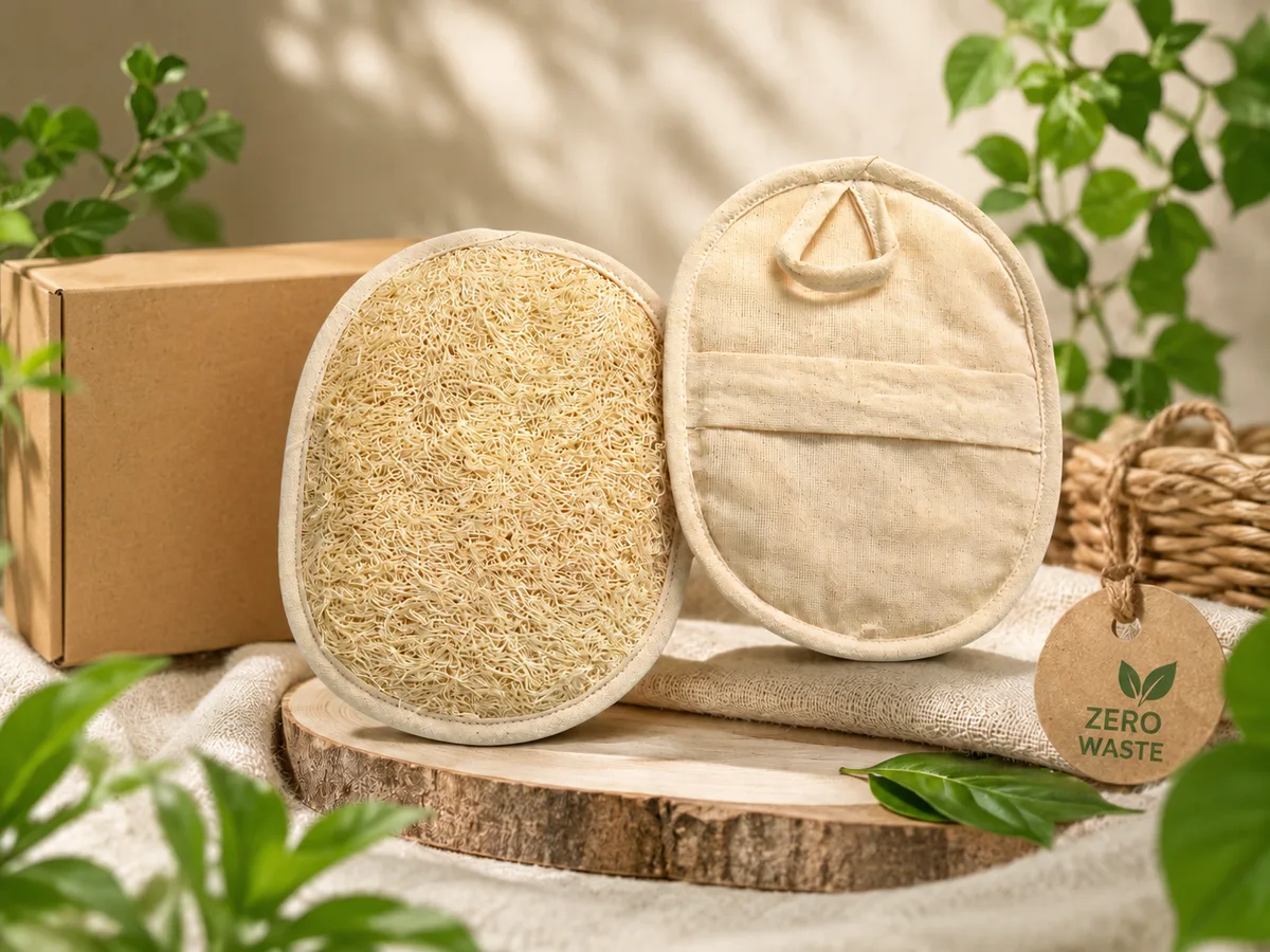 Natural loofah gift set with retail-ready packaging